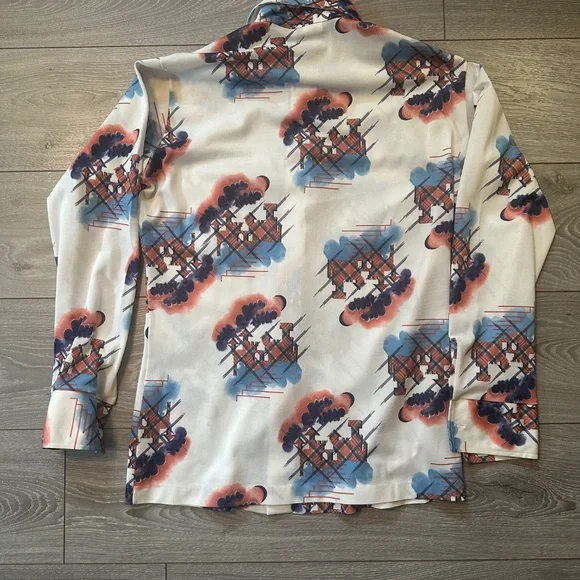Vintage 70s Arrow Dagger Collar Disco Dress Shirt - Picture 2 of 3